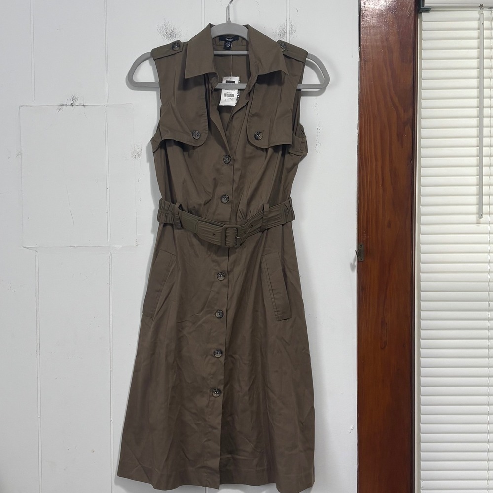 Jacob Womens Sleeveless Trench Shirtdress Olive Brown Belted Size 1/2 NEW